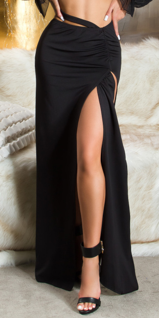 Musthave maxi rok met uitsparing zwart